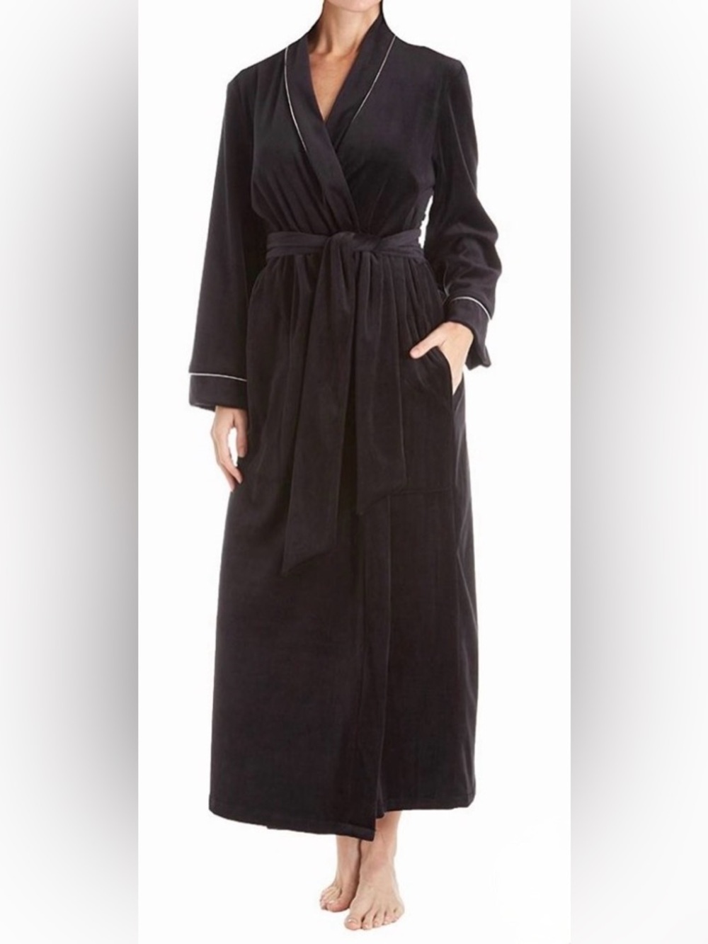 NWT Donna Karan Classic Black Velvet Wrap Robe - Missing Belt